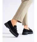 Zomšiniai (-ės) juodi (-os) loafersy moteriški shelovet